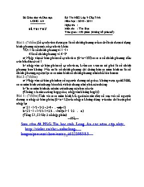 Đề thi thử chọn học sinh giỏi cấp tỉnh môn Tin học Lớp 9 - Năm học 2010-2011 - Sở GD & ĐT Long An